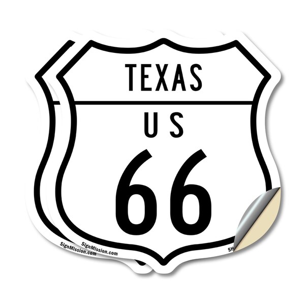 Signmission Texas Route Marker Shield Sign Us 66, 12 inch X 12 inch, Vinyl Decal, 2PK - SHI-D-2PACK-12-466