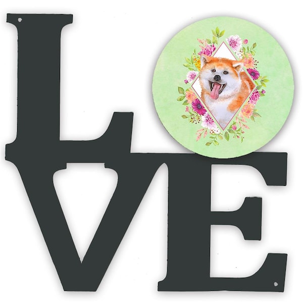 Carolines Treasures 11.5 x 11.75 in. Akita Green Flowers Metal Artwork Love Wall Decor - CK4271WALV
