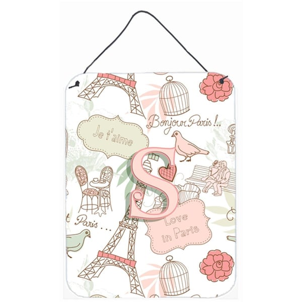 Carolines Treasures Letter S Love In Paris Pink Wall and Door Hanging Prints - CJ2002-SDS1216
