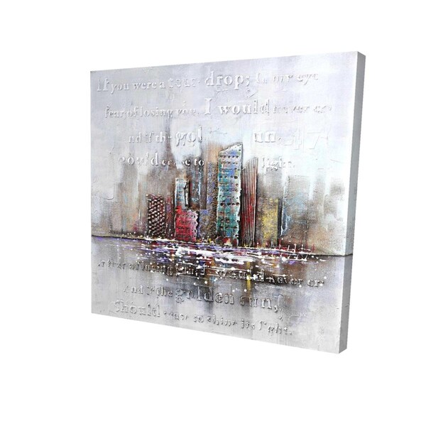 Begin Home Decor 12 x 12 in. Cityscape with Typography In Relief-Print on Canvas - 2080-1212-CI39