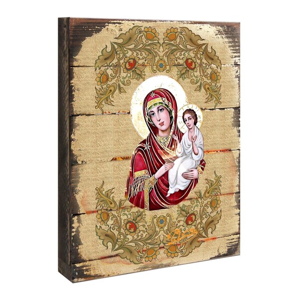 Kd Americana Virgin Mary Painting on GoldPlated Wooden Block - KD1785998