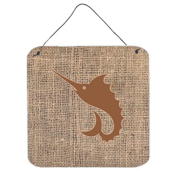 Micasa Fish Sword Fish Burlap And Brown Aluminium Metal Wall Or Door Hanging Prints - MI729010