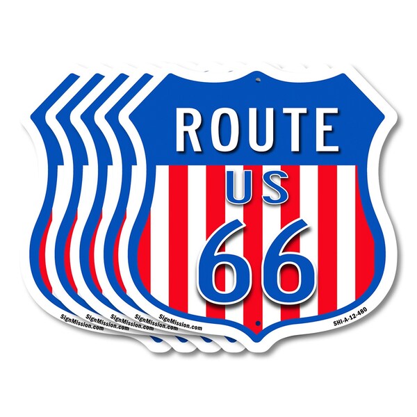 Signmission Route Us 66, 12 inch X 12 inch, Aluminum Metal Sign, 5PK - SHI-A-5PACK-12-480