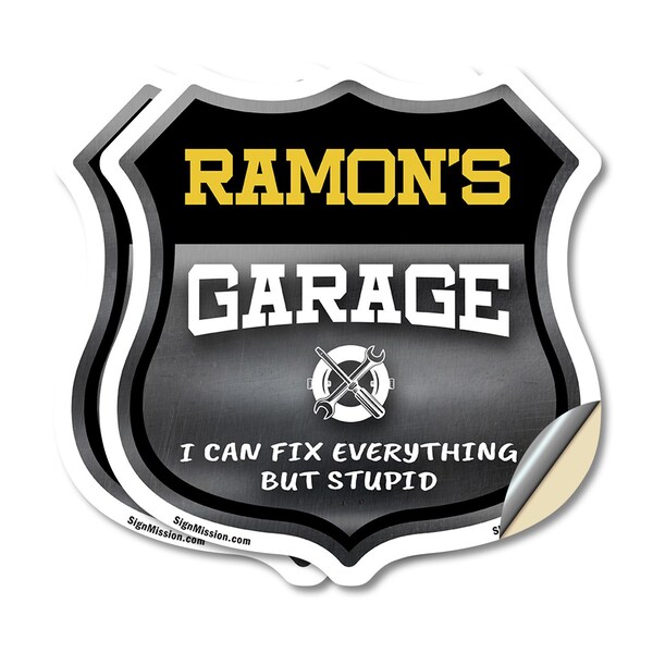 Signmission Ramon's Garage I Can Fix Everything But Stupid, 4 inch X 4 inch, Vinyl Decal, 2PK - SHI-D-2PACK-4-490-RAMON