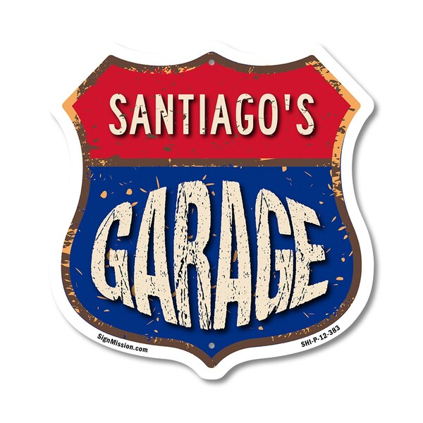 Signmission Santiago's Garage, 12 Inch X 12 Inch, Plastic Sign - SHI-P-12-383-SANTIAGO