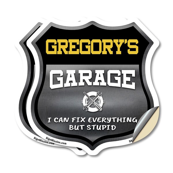 Signmission Gregory's Garage I Can Fix Everything But Stupid, 18 inch X 18 inch, Vinyl Decal, 2PK - SHI-D-2PACK-18-490-GREGORY
