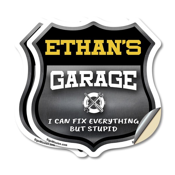 Signmission Ethan's Garage I Can Fix Everything But Stupid, 4 inch X 4 inch, Vinyl Decal, 2PK - SHI-D-2PACK-4-490-ETHAN