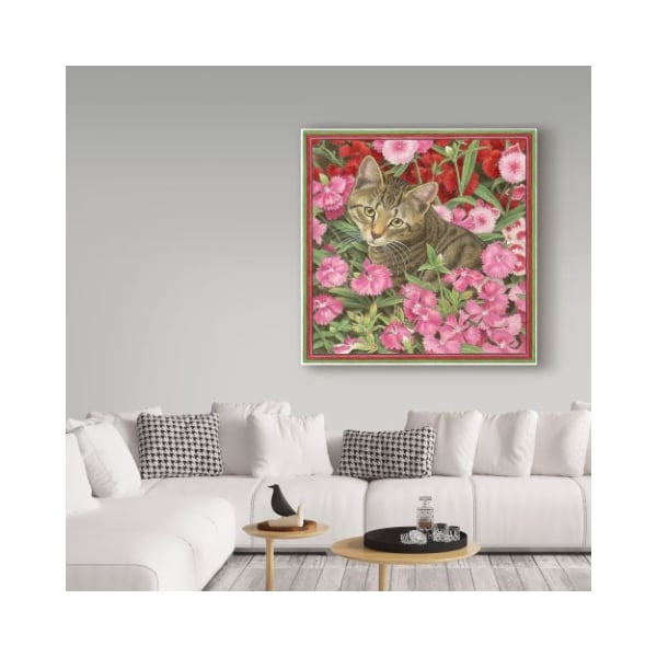 Trademark Fine Art Francien Van Westering 'Cats In Pink Flowers' Canvas Art, 14x14 - ALI34708-C1414GG