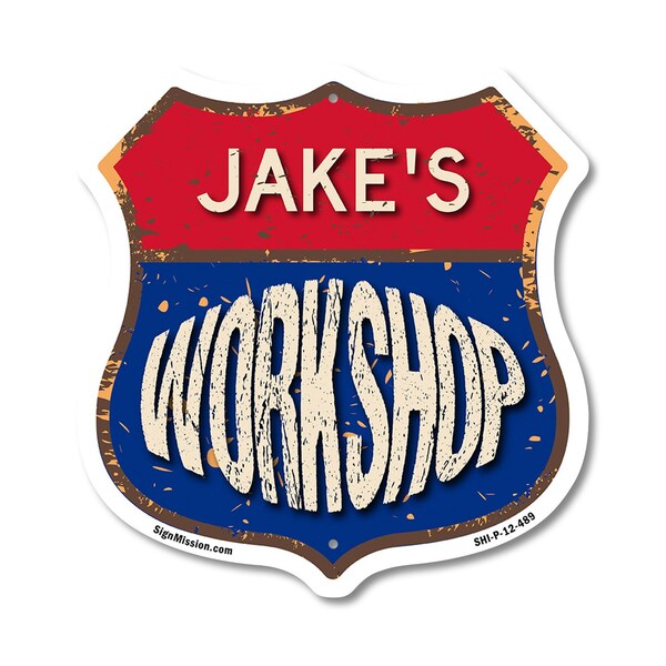 Signmission Jake's Workshop, 12 Inch X 12 Inch, Plastic Sign - SHI-P-12-489-JAKE