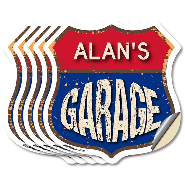 Signmission Alan's Garage, 6 inch X 6 inch, Vinyl Decal, 5PK - SHI-D-5PACK-6-383-ALAN