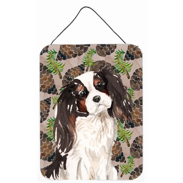 Carolines Treasures Tricolor Cavalier Spaniel Pine Cones Wall or Door Hanging Print - BB9577DS1216