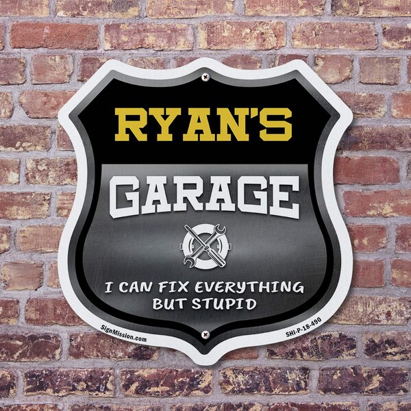 Signmission Ryan's Garage I Can Fix Everything But Stupid, 12 Inch X 12 Inch, Aluminum Metal Sign - SHI-A-12-490-RYAN
