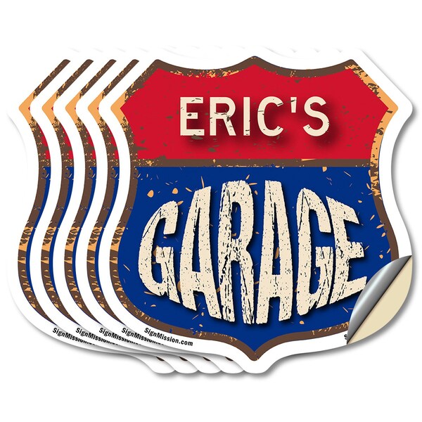 Signmission Eric's Garage, 4 inch X 4 inch, Vinyl Decal, 5PK - SHI-D-5PACK-4-383-ERIC