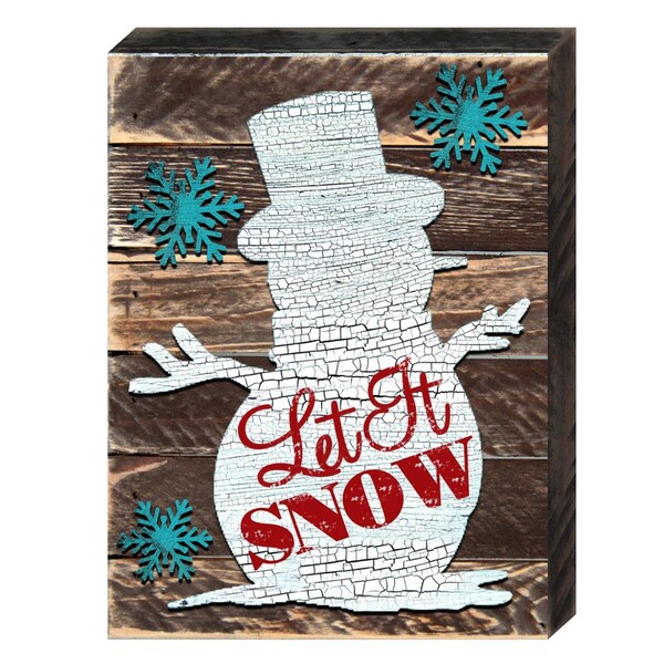 Designocracy Snowman Let It Snow Quote Art on Board Wall Decor - 9880118