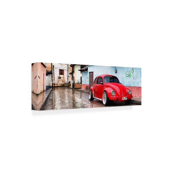 Trademark Fine Art Phil. Hugonnard 'Viva Mexico 2 Red VW Beetle Car in San Cristobal de Las Casas II' Canvas Art, 10x32 - PH01504-C1032GG