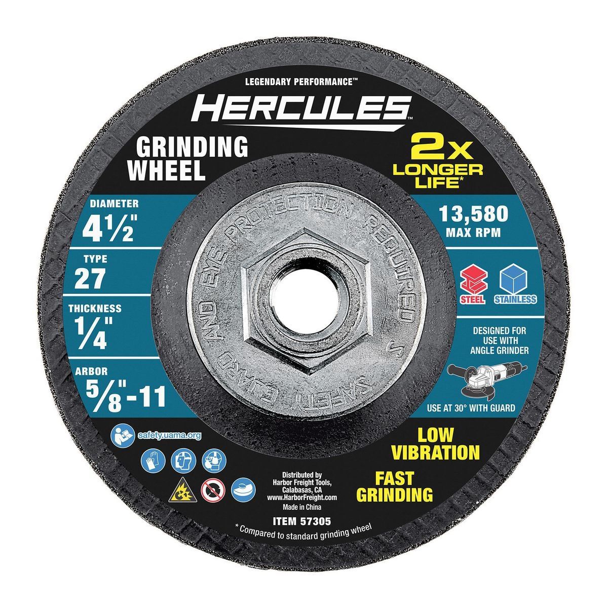Hércules Disco de desbaste de metal tipo 27 de 4-1/2 pulgadas x 1/4 pulgadas x 5/8 pulgadas -11 UNC - 57305