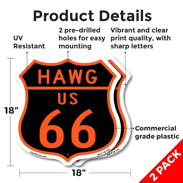 Signmission Hawg Us 66, 18 inch X 18 inch, Plastic Sign, 2PK - SHI-P-2PACK-18-478