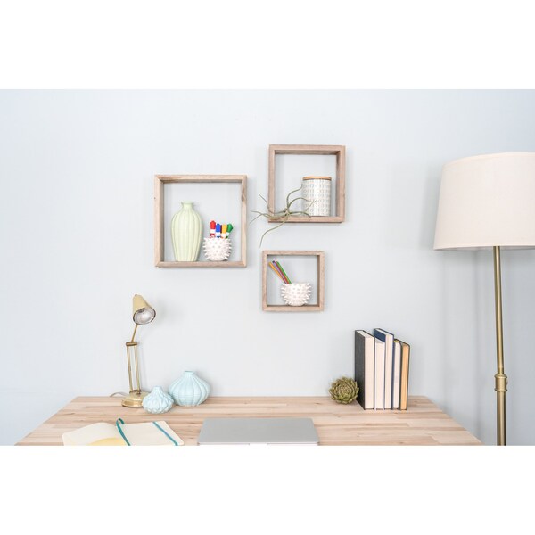 Barnwoodusa Rustic Farming Reclaimed Floating Open Square Box Shelves, Set of 3 - 672713210139