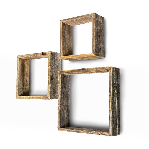 Barnwoodusa Rustic Farming Reclaimed Floating Open Square Box Shelves, Set of 3 - 672713210139