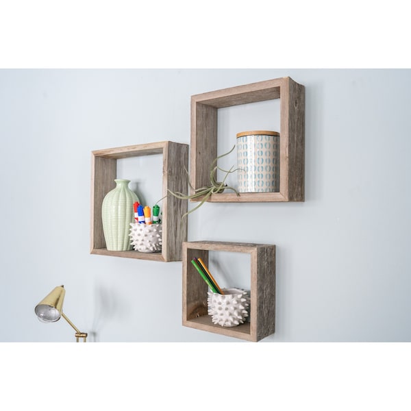 Barnwoodusa Rustic Farming Reclaimed Floating Open Square Box Shelves, Set of 3 - 672713210139