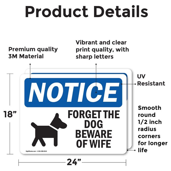 Signmission Forget The Dog Beware Of Wife Sign With Symbol, 24 Inch X 18 Inch, Vinyl Decal, 2PK - OS-2PACK-NS-D-1824-L-12876