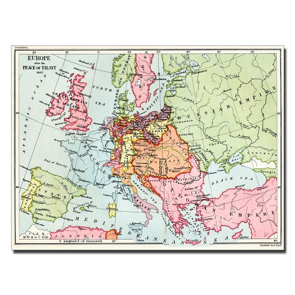 Trademark Fine Art 'Map of Europe After the Peace of Tilsit 1807' Canvas Art, 22x32 - BL00593-C2232GG