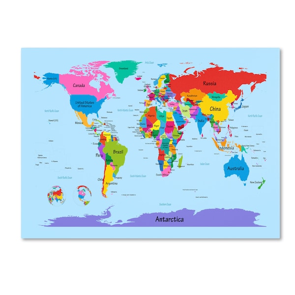 Trademark Fine Art Michael Tompsett 'Childrens World Map' Canvas Art, 30x47 - MT0300-C3047GG