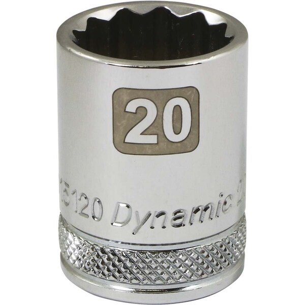 Dynamic Tools 1/2" Drive 12 Point Metric, 20mm Standard Length, Chrome Socket - D015120