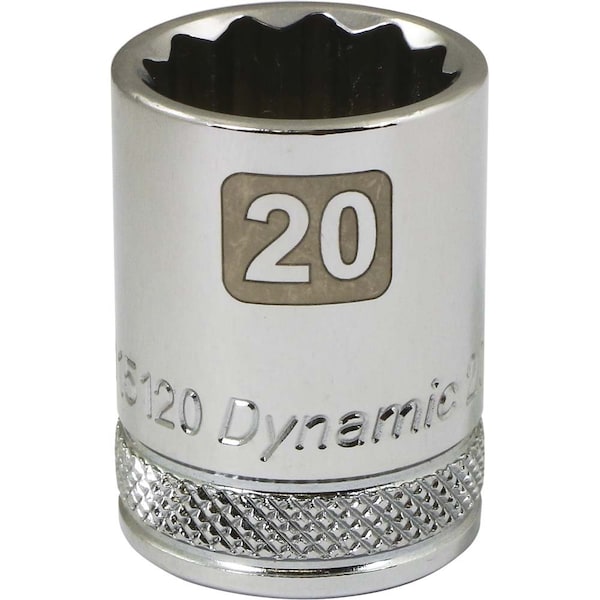 Dynamic Tools 1/2" Drive 12 Point Metric, 20mm Standard Length, Chrome Socket - D015120