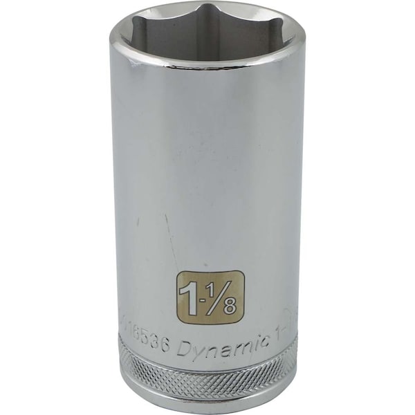 Dynamic Tools 1/2" Drive 6 Point SAE, 1-1/8" Deep Length, Chrome Finish Socket - D016536