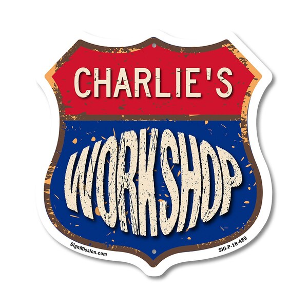 Signmission Charlie's Workshop, 18 Inch X 18 Inch, Plastic Sign - SHI-P-18-489-CHARLIE