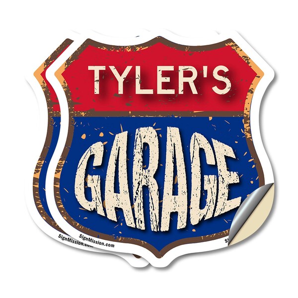 Signmission Tyler's Garage, 4 inch X 4 inch, Vinyl Decal, 2PK - SHI-D-2PACK-4-383-TYLER