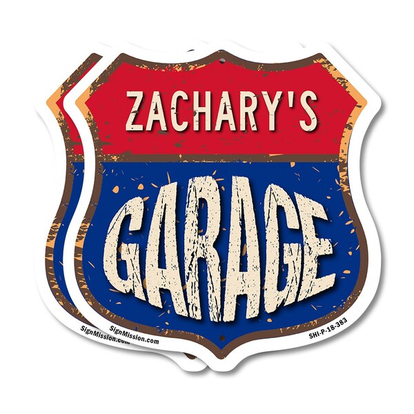Signmission Zachary's Garage, 18 inch X 18 inch, Plastic Sign, 2PK - SHI-P-2PACK-18-383-ZACHARY