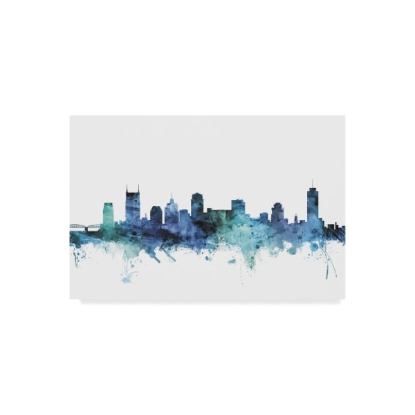 Trademark Fine Art Michael Tompsett 'Nashville Tennessee Blue Teal Skyline' Canvas Art, 16x24 - MT01524-C1624GG