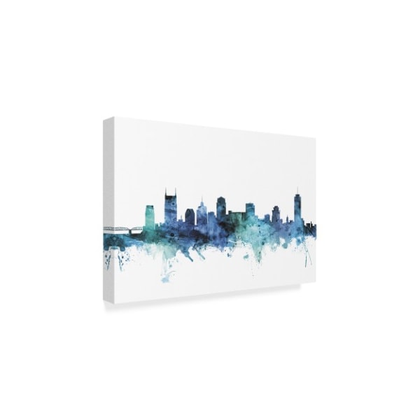 Trademark Fine Art Michael Tompsett 'Nashville Tennessee Blue Teal Skyline' Canvas Art, 16x24 - MT01524-C1624GG