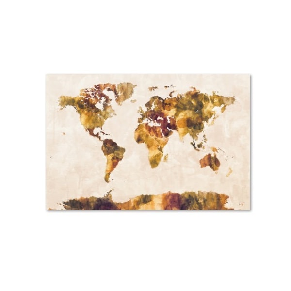 Trademark Fine Art Michael Tompsett 'World Map Watercolor Painting' Canvas Art, 16x24 - MT0881-C1624GG