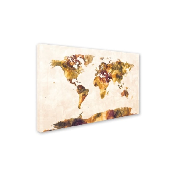 Trademark Fine Art Michael Tompsett 'World Map Watercolor Painting' Canvas Art, 16x24 - MT0881-C1624GG