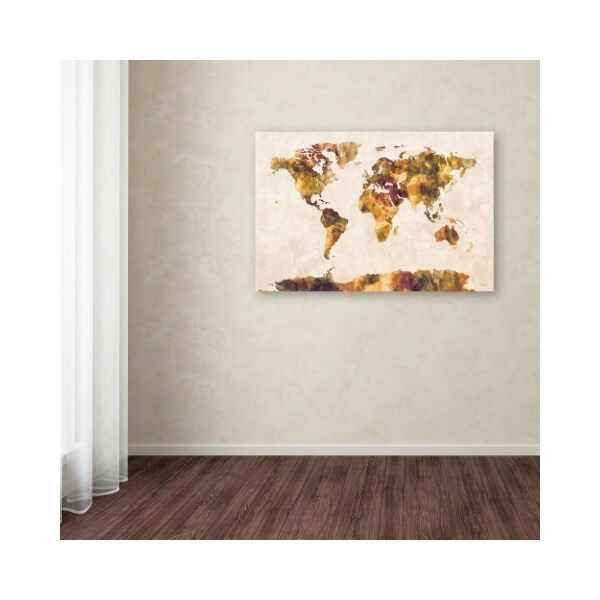 Trademark Fine Art Michael Tompsett 'World Map Watercolor Painting' Canvas Art, 16x24 - MT0881-C1624GG