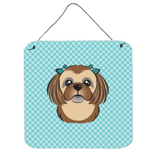 Micasa Checkerboard Blue Chocolate Brown Shih Tzu Aluminum Metal Wall Or Door Hanging Prints6 x 6 In. - MI714180