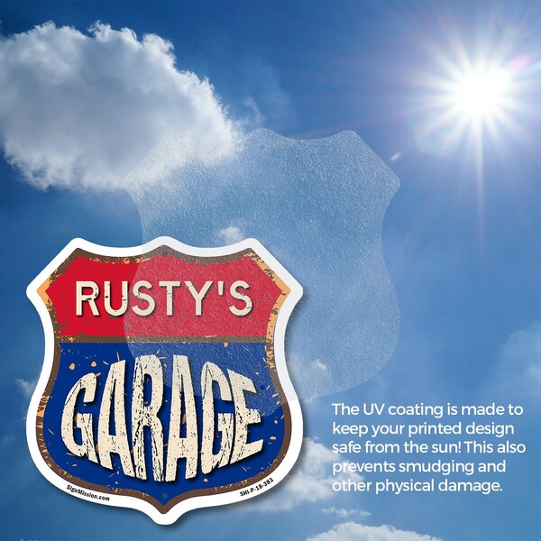 Signmission Rusty's Garage, 4 inch X 4 inch, Vinyl Decal, 2PK - SHI-D-2PACK-4-383-RUSTY