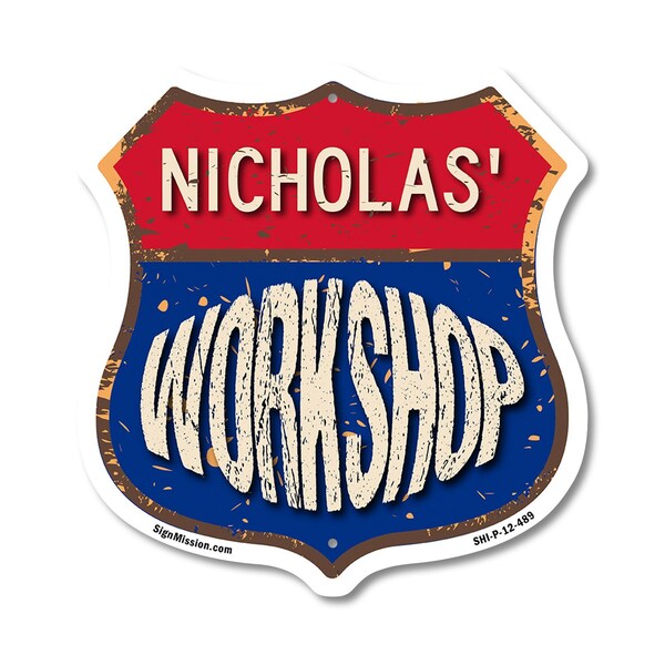 Signmission Nicholas's Workshop, 12 Inch X 12 Inch, Plastic Sign - SHI-P-12-489-NICHOLAS