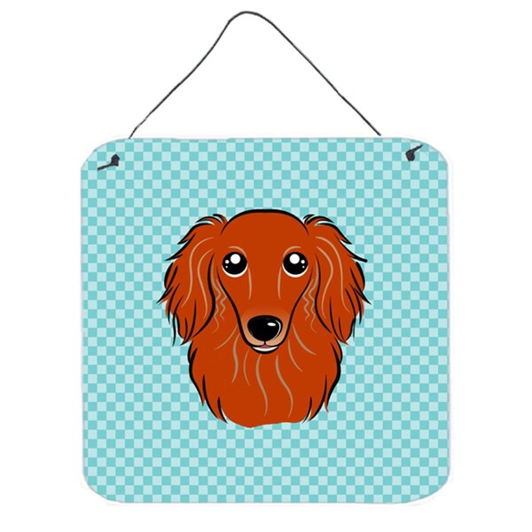 Micasa Checkerboard Blue Longhair Red Dachshund Aluminum Metal Wall Or Door Hanging Prints6 x 6 In. - MI251339