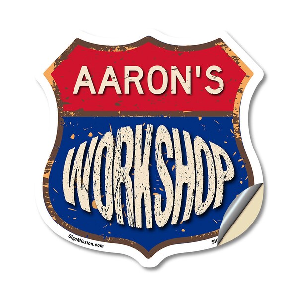 Signmission Aaron's Workshop, 18 Inch X 18 Inch, Vinyl Decal - SHI-D-18-489-AARON