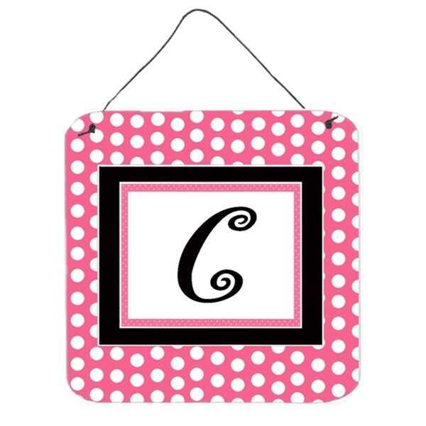 Jensendistributionservices Letter C Initial - Pink Black Polka Dots Aluminium Metal Wall Or Door Hanging Prints - MI1711547