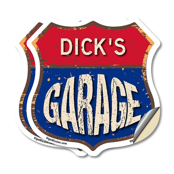 Signmission Dick's Garage, 12 inch X 12 inch, Vinyl Decal, 2PK - SHI-D-2PACK-12-383-DICK