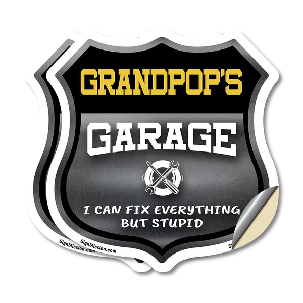 Signmission Grandpop's Garage I Can Fix Everything But Stupid, 4 inch X 4 inch, Vinyl Decal, 2PK - SHI-D-2PACK-4-490-GRANDPOP