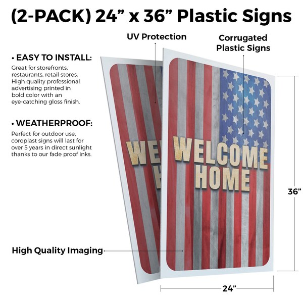 Signmission Welcome Home, Plastic Signs Only 24 Inch x 36 Inch, Corrugated Plastic, 2PK - CSB-2436-2PACK-30436