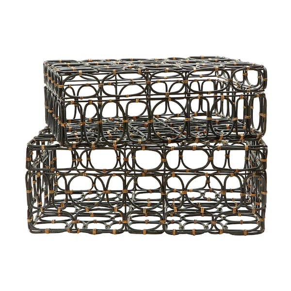 Elk Signature Oval Ring Boxes in Black and Tan Set of 2, Rectangular - 287002/S2