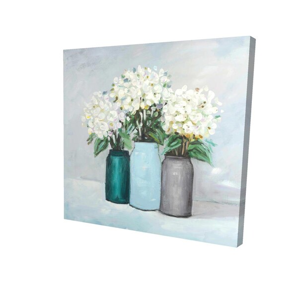 Begin Home Decor 12 x 12 in. Hydrangea Flowers In Blue Vases-Print on Canvas - 2080-1212-FL117