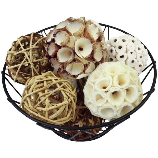 Blue Donuts Decorative Balls for Bowls Vases Assorted 10 Piece Rattan Wicker Balls - BD3486521